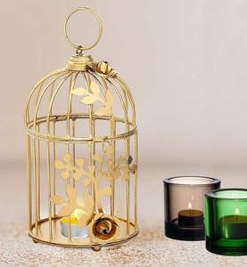 Lanterne cylindrique en laiton doré en forme de cage à oiseaux, ornement métallique vide pour la décoration intérieure, au meilleur prix - Product Image 3