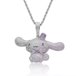 Colgante de elefante de dibujos animados estilo hip-hop con piedras de moissanita de rodio y plata 925 con micro pavé, ideal para uso diario, joyería unisex. - Product Image 3