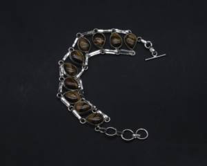 Pulsera Ajustable de Plata Alemana con Ojo de Tigre, Brazalete de Piedra Natural de Ojo de Tigre, Joyería Hecha a Mano - Product Image 1