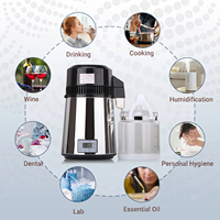 Distillateur d'eau domestique de comptoir 4L 750W, intérieur en acier inoxydable, machine de distillation grise, purificateur d'eau pure avec filtre