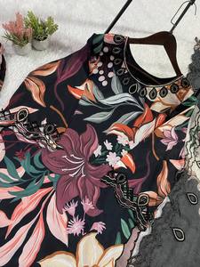 Conjunto de Salwar Kameez con estampado floral para mujer con Dupatta |   Traje Kurta Palazzo Étnico Negro de Rayón, Corte Holgado - Product Image 6