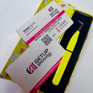 Nouvelles pinces à extensions de cils en acier inoxydable à pointe argentée, revêtement en poudre jaune, coudées à 90 degrés, avec logo personnalisé, outils de beauté - Product Image 1