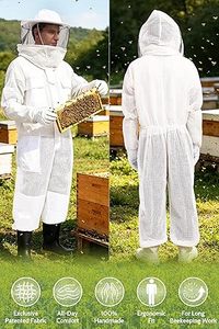 Traje de apicultura de 3 capas con velo protector y un par de guantes ventilados a prueba de picaduras para apicultores - Product Image 5