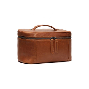 Classic Leather Toiletry <b>Bag</b> Rectangle Shape Durable <b>Storage</b> For Bathroom Use With Zipper Closure Brown Color - Product Image 5