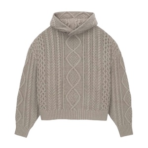 Women's Hooded <b>Cable</b> <b>Knit</b> Pullover <b>Sweater</b> Full Sleeve Casual Winter 100% Acrylic Geometric Pattern Regular Length - Product Image 1
