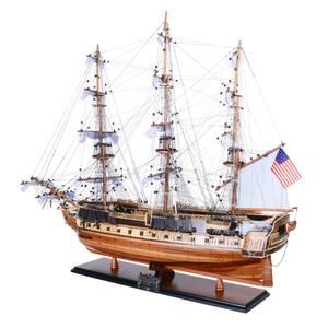 T012 - Maquette de bateau en bois USS Constitution, coque peinte avec incrustations, avec support de présentation, décoration nautique artisanale pour la maison, 95Lx29Wx77H cm - Product Image 3