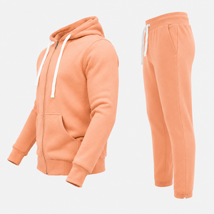 Sudadera con capucha y cremallera de color sólido para hombre con pantalones deportivos, conjunto de sudadera de forro polar cálido para ropa de calle y fitness. - Product Image 4