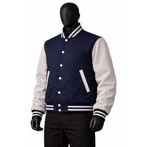 Unisex <b>Red</b> <b>Waterproof</b> Varsity <b>Jacket</b> with Black Leather Sleeves Turn-down Collar Casual Woolen Shell Single Breasted Winter Wear - Product Image 1