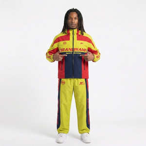 Multi-Color 2-Piece Sweat Suit Tracksuit Hooded <b>Zip</b>-<b>Up</b> <b>Jacket</b> Nylon Track Pants Windproof Breathable Casual Sport Wear Loose - Product Image 4