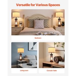 Lot de 2 lampes de table style ferme, à intensité variable, avec ampoule LED vintage et abat-jour en lin, pour chevet - Product Image 6