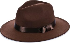 Black Wool Felt Fedora Hat Ribbon Band Adjustable Wide Brim Unisex Classic Style for Party Outdoor Travel - Product Image 4