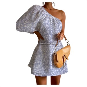 Vestido de Verano 2026 de Nuevo Diseño, Alta Costura, para Mujer, de un Solo Hombro, con Manga Abullonada, Sexy, de Algodón, con Estampado a Mano, Superventas - Product Image 2
