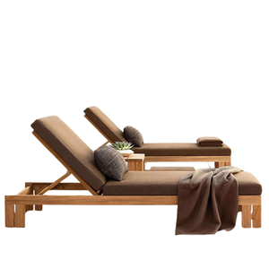 Sun Lounger Waterproof Outdoor Foam or CottonPolyester Modern Manual Armless High Quality Acacia <b>Sunbed</b> - Product Image 3