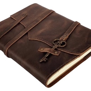 NEW ERA Carnet de notes/agenda vintage fait main en cuir pleine fleur véritable, couverture rigide, avec bordure festonnée, idéal comme organisateur ou journal. - Product Image 1