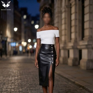 Classy Black Leather <b>Skirts</b> & Trousers, High Waist Side Button Up <b>Split</b> Pencil <b>Skirt</b> Professional Slim Fit Women Leather <b>Skirts</b> - Product Image 4