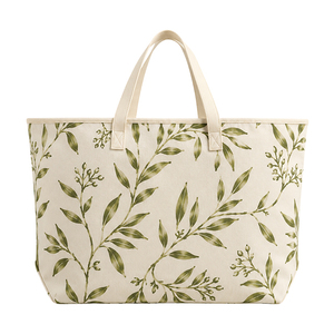 Sac fourre-tout en coton premium avec imprimé feuilles botaniques vertes |   Sac de courses réutilisable en tissu - Product Image 1