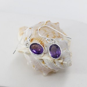 Handmade Amethyst Sterling Silver Dangle <b>Earrings</b> Minimalist Jewelry Gift Wholesale Export India Nikhil Gems NG-033 Third Party - Product Image 1