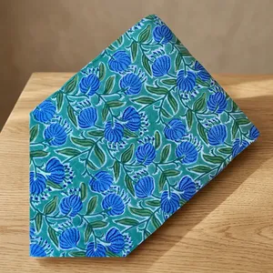 Vibrant Blue Floral Printed Cotton Fabric with Green Leaf Motifs for Dresses Sewing Quilting Crafts and Home Decor Projects Use - Product Image 6