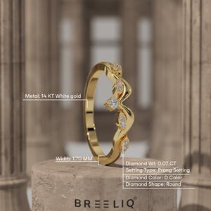 Anillo de Diamantes Estilo Ola, Oro Blanco de 14K, Diamante Redondo, Banda Trenzada, Anillo de Boda Minimalista, Joyería Fina Apilable - Product Image 2