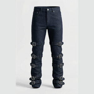 Jean en denim coupe droite délavé foncé pour homme, taille haute, coupe slim, en coton, style streetwear, pantalon automne - Product Image 1