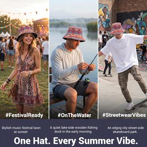 Printed Bucket <b>Hat</b> for Women <b>Men</b> Packable Summer <b>Sun</b> <b>Hat</b> for Beach, Vacation, Daily Wear - Product Image 3