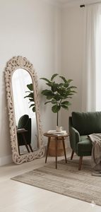 Handcrafted Large Vintage Wooden Mosaic <b>Rectangular</b> Framed Decorative Glass <b>Wall</b> <b>Mirror</b> Bohemian Living Room Entryway Home Decor - Product Image 4