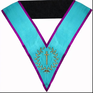 Collier de cérémonie Roofer Offcer Collar Memphis-Misraim Rite, brodé à la main avec fils d'or, pour la Franc-Maçonnerie Bleue - Product Image 1