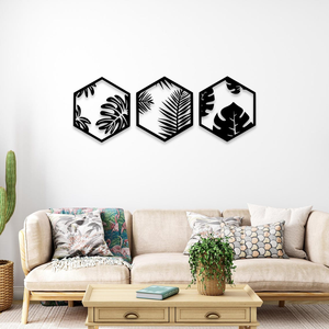Décoration murale géométrique moderne en métal, motif feuille, ensemble de sculptures murales décoratives pour la décoration intérieure de la maison - Product Image 5
