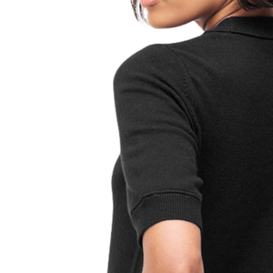 Pull en maille à manches courtes super doux pour femme, col rond noir, léger, décontracté, avec poignets et ourlet côtelés - Product Image 4