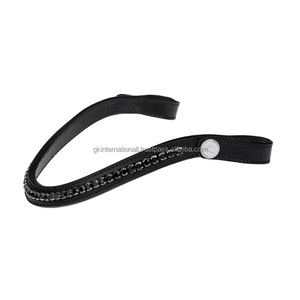 Bandeau de tête pour cheval en cuir rembourré avec cristaux ronds noirs, strass et chaîne métallique, bandeau fantaisie pour chevaux - Product Image 2