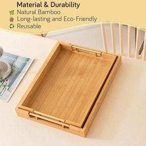 Luxury Modern Bamboo Wood <b>Tray</b> Set with Handles Decorative Ottoman <b>Tray</b> Rectangular Serving Platter for Home Hotel Restaurant - Product Image 4