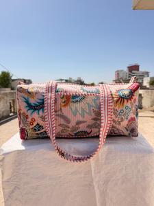 กระเป๋าผ้าฝ้ายพิมพ์ลายตุรกีสำหรับผู้หญิง กระเป๋าเดินทางลายดอกไม้แบบเย็บติดกัน กระเป๋าเดินทางขนาดใหญ่ กระเป๋าออกกำลังกาย กระเป๋าเดินทางสุดสัปดาห์  รับสกรีนโลโก้ - Product Image 2