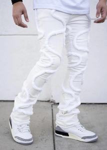 Jeans Ajustados para Hombre, Estilo Motero, Diseño Desgastado, Color Blanco Oscuro, Lavado, Disponibles para Dropshipping - Product Image 2