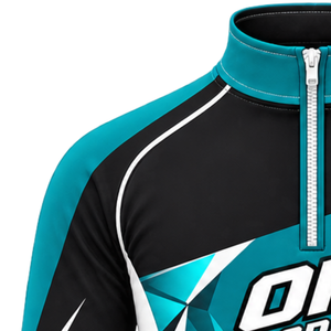 Teal Black <b>White</b> Quarter Zip Stand Sporty Sports Jacket <b>Long</b> <b>Sleeve</b> Athletic Training <b>Top</b> Custom Team Running Workout - Product Image 3