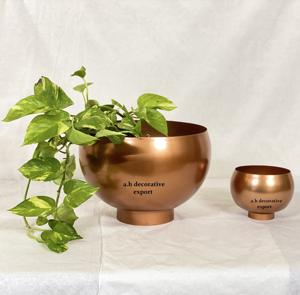Juego de Macetas Modernas con Base Redonda de Metal en Acabado Cobre, Maceta de Hierro de Lujo para Decoración de Interiores, Cuenco Decorativo, Jarrones de Mesa - Product Image 1