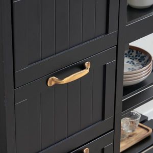 Carrello da Pranzo con Tre Cassetti, Tre Ripiani, Maniglia Color Bronzo, Piano in Legno di Gomma Color Legno Naturale, Vernice Spray Nera - Product Image 6