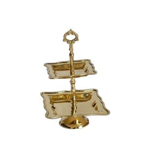 Square Shape Metal Brass <b>Cake</b> Stand for Birthday Parties Wedding 2 <b>Tier</b> Snacks Tray Antique Gold Finished <b>Cake</b> Stand - Product Image 2