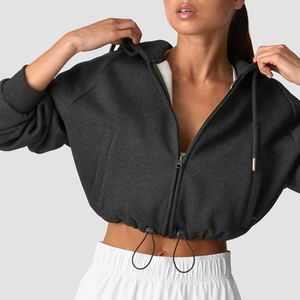 Vente en gros de vêtements de fitness pour femmes en coton respirant et écologique, tricotés, avec col en tissu éponge uni, imprimés sur mesure, pour l'automne/hiver - Product Image 1