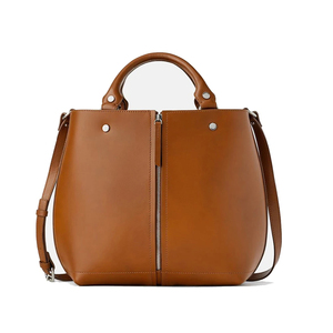 Sac fourre-tout en cuir véritable avec fermeture éclair, poignée souple, design à panneaux, style minimaliste unisexe - Product Image 1