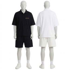 Polo unisexe 100 % coton, style actuel, manches courtes, couleur unie, coupe ajustée ou oversize, ensemble court - Product Image 2