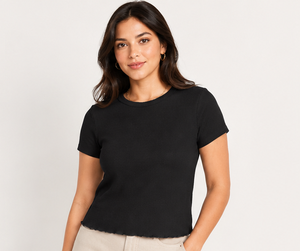 Camiseta de Punto Waffle para Bebé con Logotipo Personalizado |   Top Corto Ajustado de Manga Corta con Estampado de Canalé para Mujer, Estilo Y2K |   Camiseta de Algodón al por Mayor OEM - Product Image 3