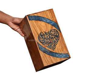American Style Epoxy Cremation Urn Heart-Shape Resin Wooden Urn <b>Box</b> <b>for</b> Human <b>Ashes</b> & <b>Pet</b> Fractal Burning Funeral Urn From India - Product Image 1