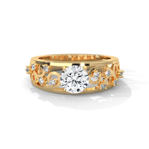 Bague de fiançailles classique en or jaune 14 carats pour femme avec diamants sertis en canal, 1,43 carats au total, bijoux de mariage - Product Image 1