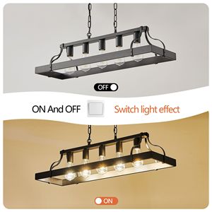 34-Inch Modern Farmhouse Linear Chandelier Black Industrial Pendant <b>Light</b> 5 E26 Bulb <b>Sockets</b> Adjustable Chain Height for - Product Image 5