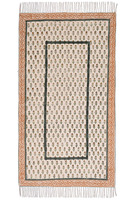 Tapis Dhurrie en coton vert imprimé au bloc, antidérapant, fait main, lavable, à tissage plat, pour salon, chambre et zone de prière
