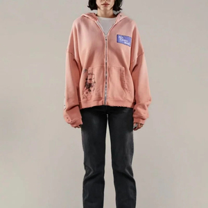 Sudadera con Capucha para Hombre, Color Rosa, Corte Regular, Cierre de Cremallera, Parche en la Manga con Estampado Gráfico, Informal, 100% Algodón, Ecológica, para Invierno - Product Image 4
