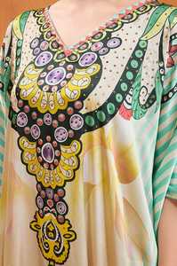 High Quality Designer Turkish Style <b>Kaftan</b> Women Polyester Handmade Batwing Sleeves V Neck Regular Fit Flared Hem Midi Party - Product Image 4