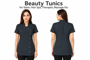 เสื้อคลุมช่างเสริมสวย OEM สำหรับผู้หญิง ชุดยูนิฟอร์มร้านเสริมสวย แขนสั้น ชุดทำงานสปา นวดบำบัด ช่างทำผม พร้อมปักโลโก้ตามสั่ง - Product Image 1
