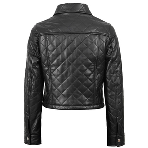 Blouson en cuir noir matelassé tendance pour femme, coupe courte et ajustée, style motard, en similicuir PU, vêtement d'extérieur streetwear - Product Image 3
