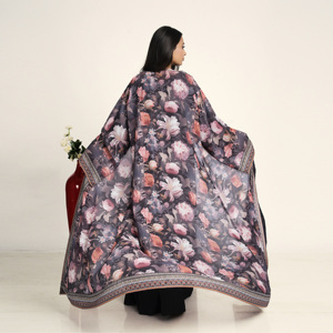 Abaya en mousseline florale à devant ouvert pour femme, style cardigan long arabe, vêtement islamique modeste pour le Ramadan et l'Aïd - Product Image 3